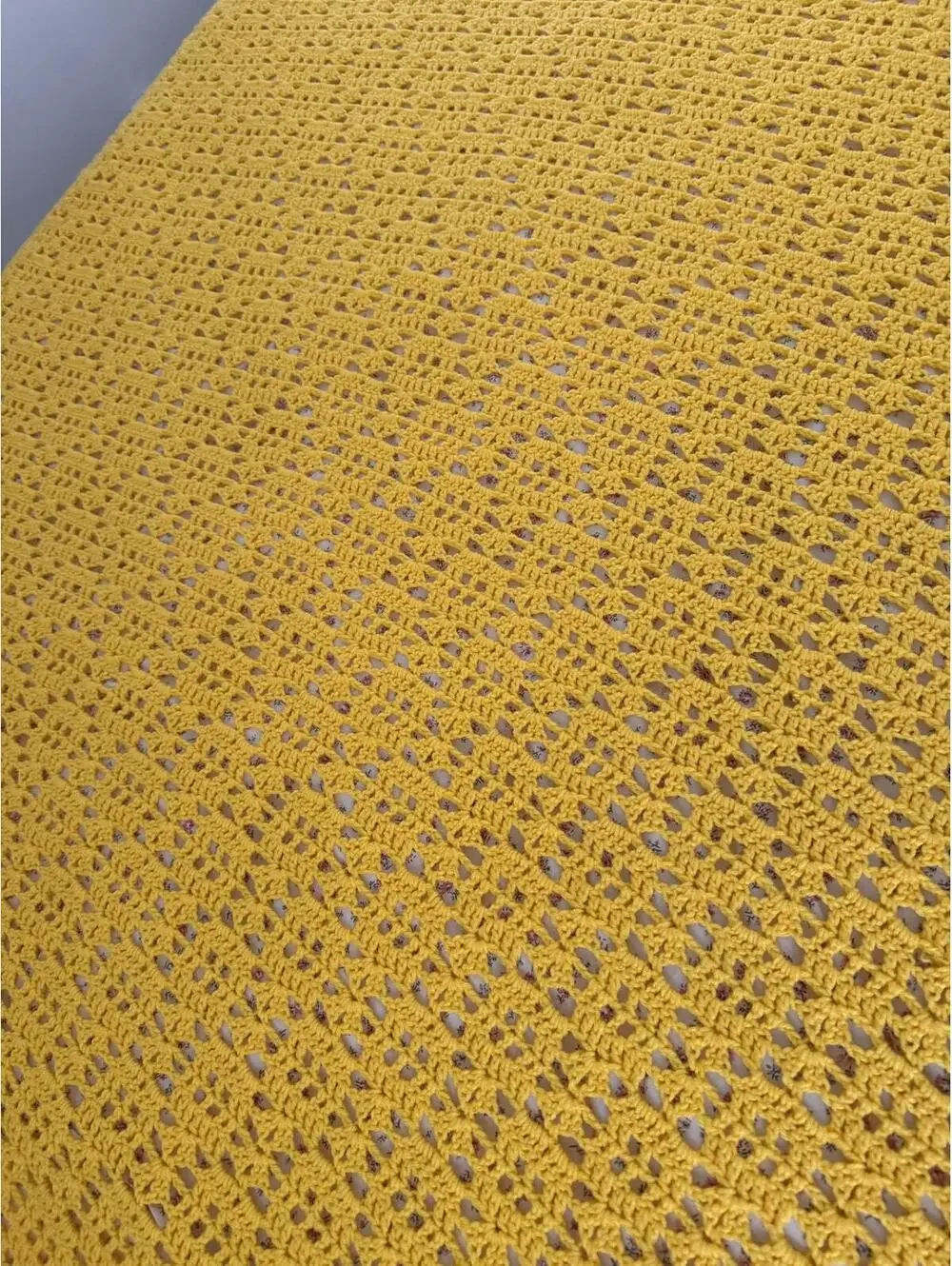 Vintage Hand Made Crochet Mustard Oversized Throw Blanket- 58